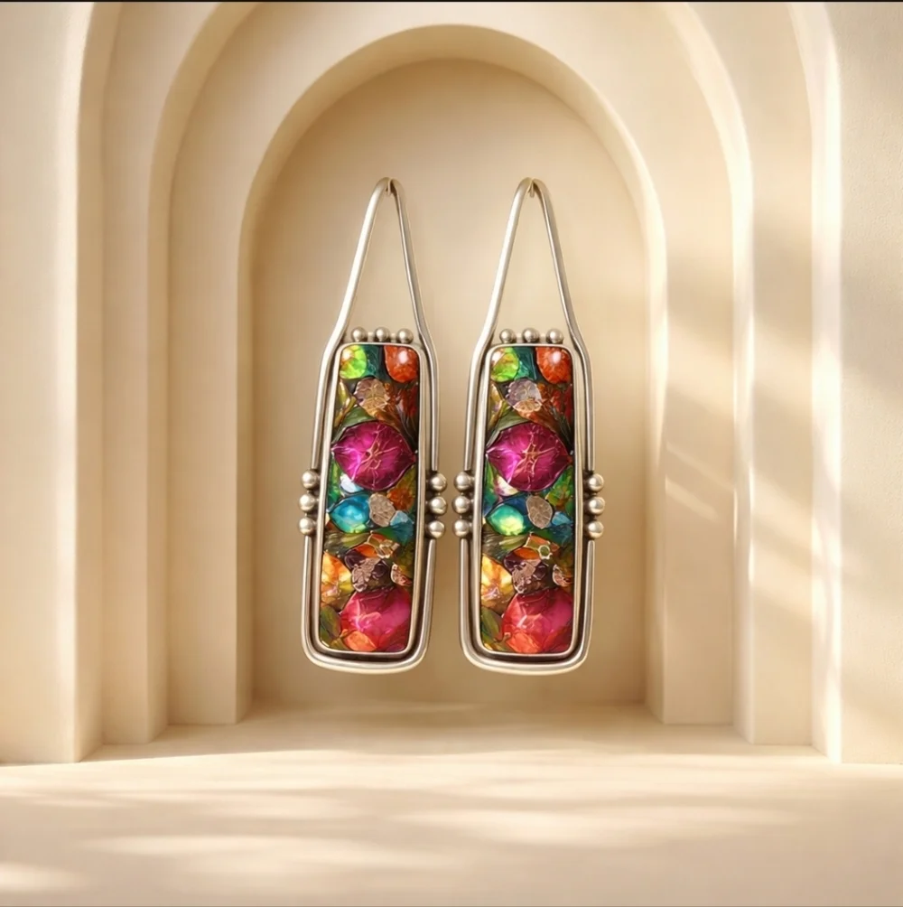 Vibrant Silver and Multicolor Drop Earrings